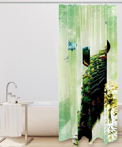 Peacock Bird Watercolor Butterfly Fabric Shower Curtain for Bathroom Decor