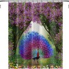 Peacock Purple Lilac Flowers Peafowl Feathers Fantasy Forest Shower Curtain - Fabric Bathroom Bath Curtains