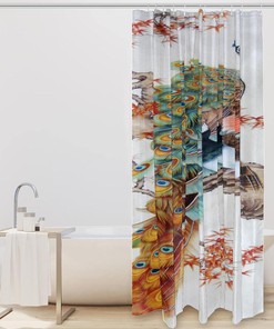 Peacocks Birds Tree Fabric Shower Curtain for Bathroom Decor