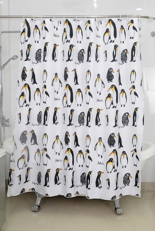 Penguin Design Waterproof Bathroom Shower Curtain and Pop-Up Laundry Hamper - Kid-Friendly and Fun