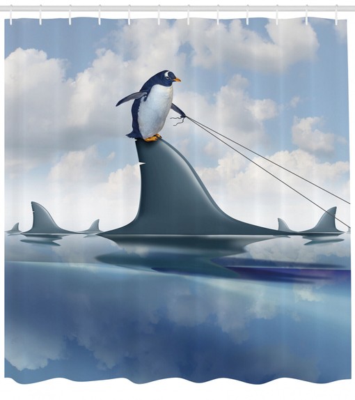 Penguin Holding Wild Fish Shower Curtain - Unique and Fun - Add a Whimsical Touch to Your Bathroom Decor