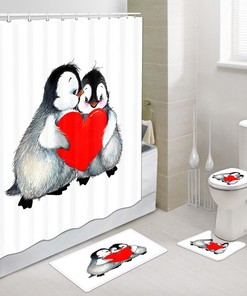 Penguin Love Heart Shower Curtain - Cute and Stylish