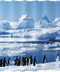 Penguin Oceanic Shower Curtain with Glaciers and Marine Organisms 