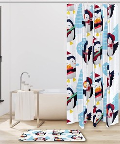 Penguin Pattern Winter Shower Curtain for Bathroom Decor