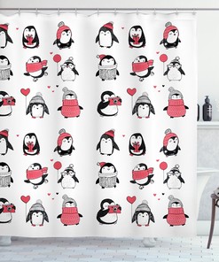 Penguins Merry Xmas Winter Shower Curtain for Bathroom Decor