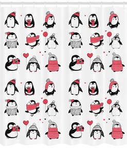 Penguins Merry Xmas Winter Shower Curtain for Bathroom Decor