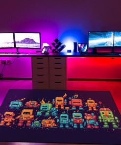 Personalizable Cute Pixel Robots Space Invaders Retro Area Rug