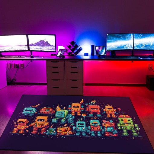 Personalizable Cute Pixel Robots Space Invaders Retro Area Rug