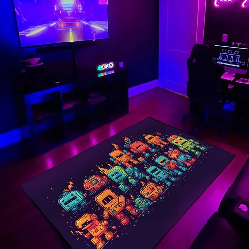 Personalizable Cute Pixel Robots Space Invaders Retro Area Rug
