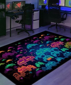 Personalizable Multi-Colored Space Invaders Arcade Game Wallpaper Rug