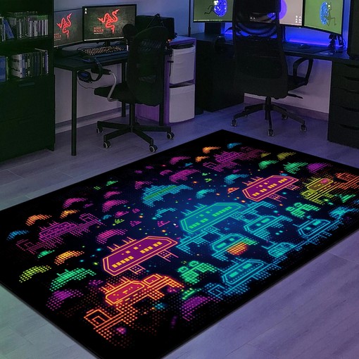 Personalizable Multi-Colored Space Invaders Arcade Game Wallpaper Rug