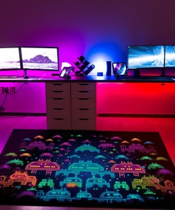 Personalizable Multi-Colored Space Invaders Arcade Game Wallpaper Rug