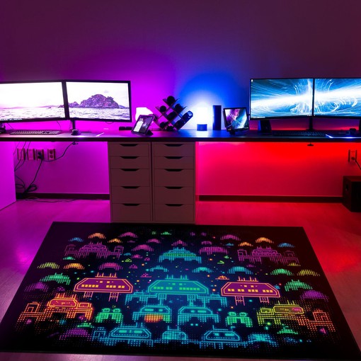 Personalizable Multi-Colored Space Invaders Arcade Game Wallpaper Rug