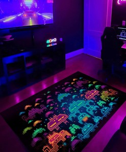 Personalizable Multi-Colored Space Invaders Arcade Game Wallpaper Rug