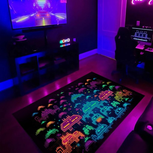 Personalizable Multi-Colored Space Invaders Arcade Game Wallpaper Rug