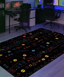 Personalizable Pac Man Icons Arcade Pattern Area Rug for Home Decoration