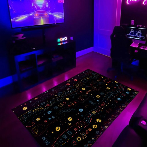 Personalizable Pac Man Icons Arcade Pattern Area Rug for Home Decoration