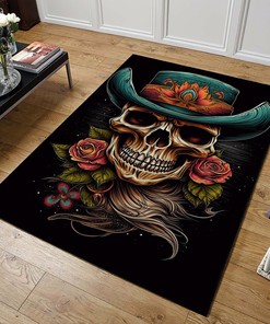 Personalized American Traditional Cowboy Skull Tattoo Area Rug for Home Decor