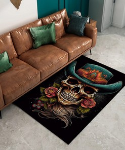 Personalized American Traditional Cowboy Skull Tattoo Area Rug for Home Decor