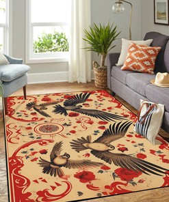 Personalized Antique Vintage Tattoo Birds and Hearts Area Rug