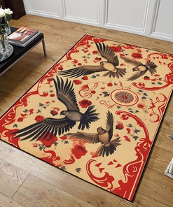 Personalized Antique Vintage Tattoo Birds and Hearts Area Rug