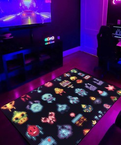 Personalized Arcade Pattern Bedroom Rug for Gamers