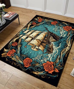 Personalized Cartoonish Style Tattoo Art Print Area Rug for Home