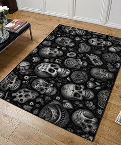 Personalized Chicano-inspired Heart and Skull Chalkboard Area Rug