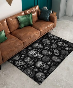 Personalized Chicano-inspired Heart and Skull Chalkboard Area Rug