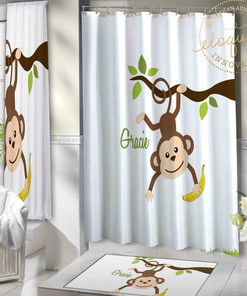 Personalized Monkey Kids Shower Curtain with Name - Great for Jungle Themed Bathrooms