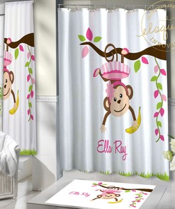 Personalized Monkey Room Shower Curtain for Modern Kids Bathroom Decor
