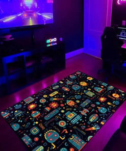 Personalized Retro Space Invaders Arcade Pattern Area Rug