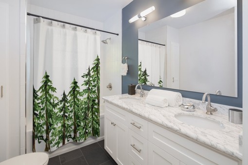 Pine Tree Shower Curtain - Forest Theme Bathroom Decor with Nature Prints