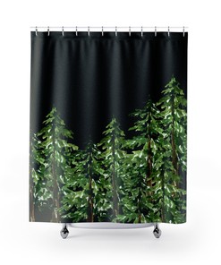 Pine Tree Shower Curtain - Forest Theme Bathroom Decor with Nature Prints