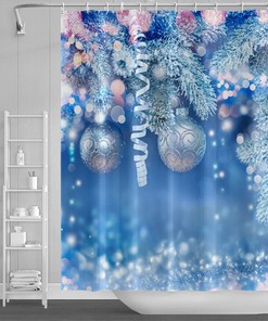 Pine Trees and Snowflakes Christmas Shower Curtain for Home Decor