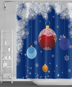 Pine Trees and Snowflakes Christmas Shower Curtain for Home Decor