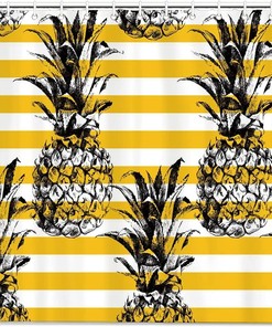 Pineapples On The Stripes Shower Curtain for Bathroom Decor, Home Decor Style