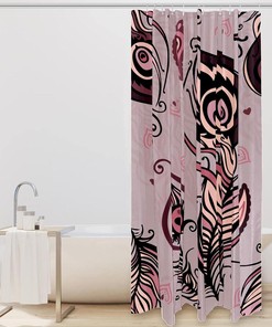 Pink Abstract Peacock Feather Fabric Shower Curtain for Bathroom Decor