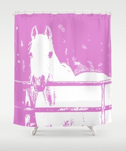 Pink Animal Print White Horse Shower Curtain for Chic Bathroom Decor