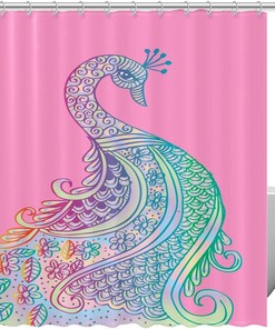 Pink Animal Rainbow Peacock Fabric Shower Curtain for Bathroom Decor