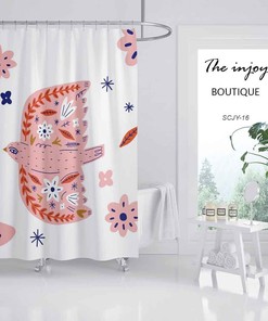 Pink Bird Shower Curtain with Flower for Spring Bathroom Decor