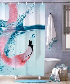 Pink Flamingo Background Shower Curtain for Bathroom Decor, Home Decor Style