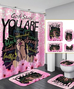 Pink Glittering Black African Girl Shower Curtain - Inspirational Bathroom Decor 