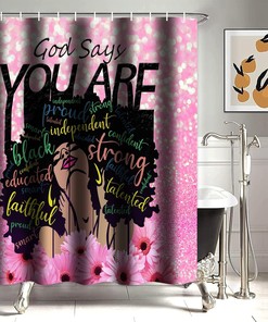 Pink Glittering Black African Girl Shower Curtain - Inspirational Bathroom Decor