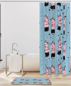 Pink Hawaiian Dance Crown Pig Shower Curtain for Bathroom Decor