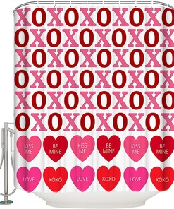 Pink Heart Shape Rainbow Shower Curtain for Bathroom Decor