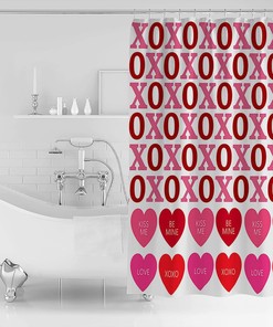Pink Heart Shape Rainbow Shower Curtain for Bathroom Decor