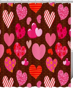 Pink Red Hearts Fabric Shower Curtain for Bathroom Decor