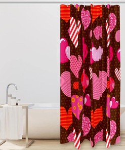 Pink Red Hearts Fabric Shower Curtain for Bathroom Decor