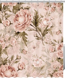 Pink Rose Shower Curtain with Vintage Flower Plant for Bathroom Decor